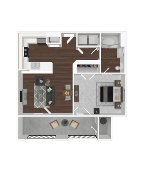 Floor plan for 1 bed, 1 bath, 610 sqft